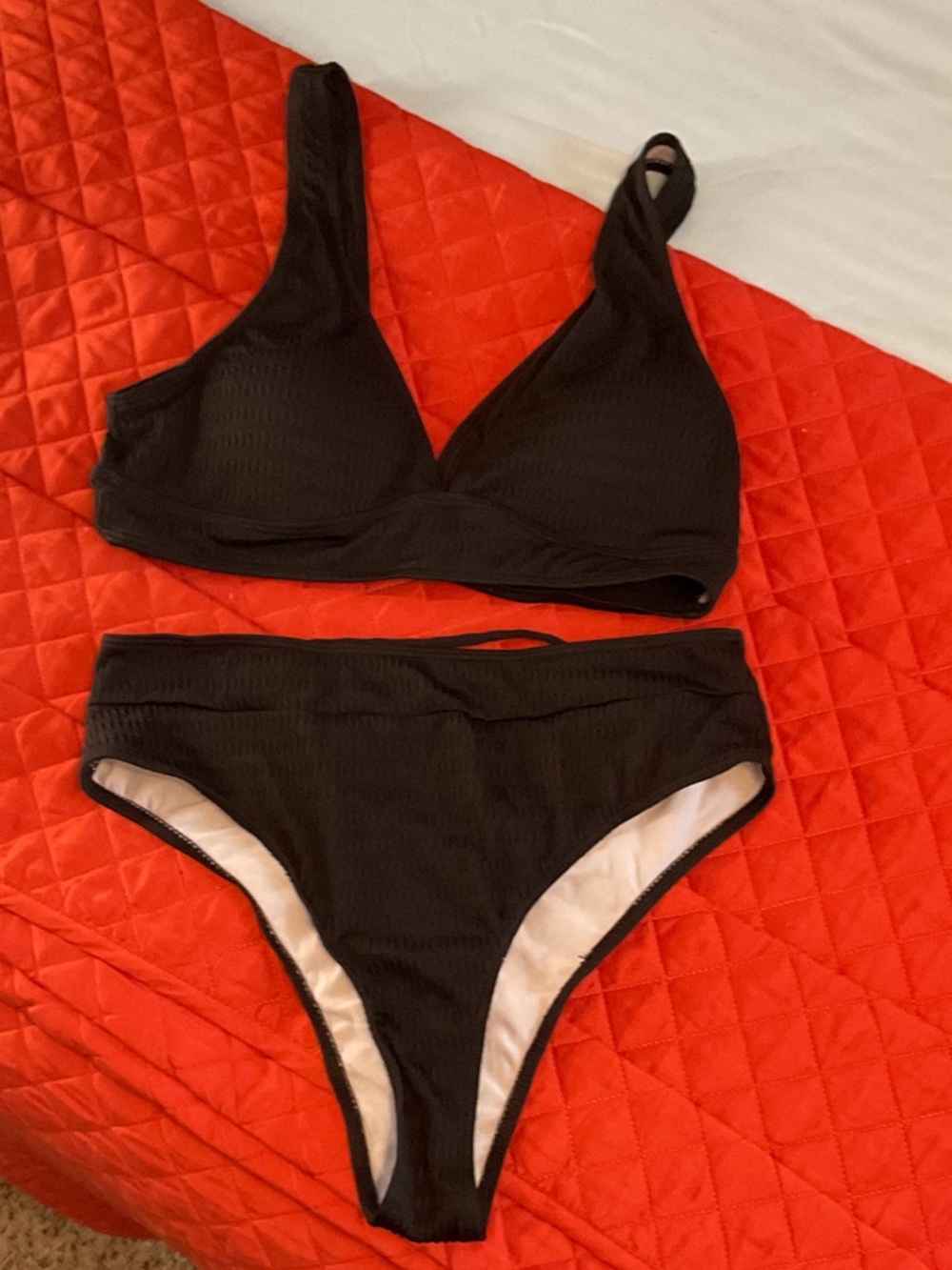 SHEIN Black Textured High-Waist Bikini Set